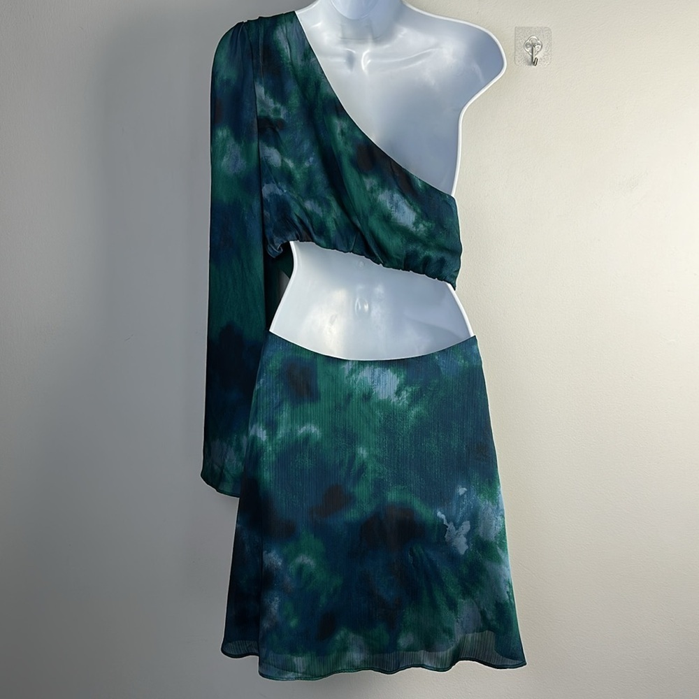 Free People Arianna One Shoulder Mini Dress Size 8 Tie Dye Cutout Sexy Party - Picture 9 of 16
